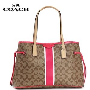 Coach Pink Brown Signature Leather Tote